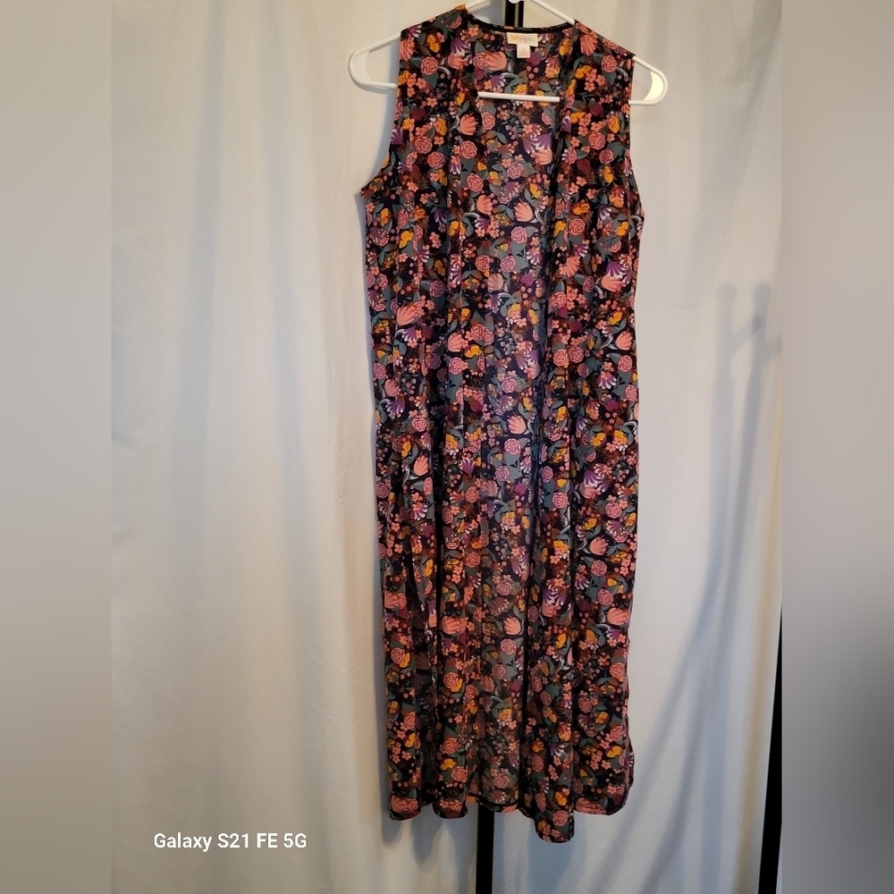 LulaRoe Women's Floral Sleeveless Duster with Side Split, Size Small, NWT